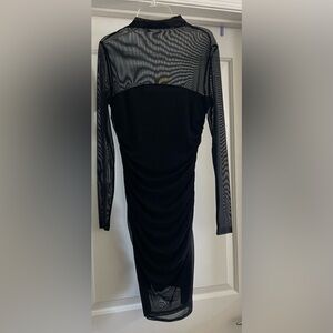 Steve Madden Black Long-Sleeve Mesh-Panel Midi Dress